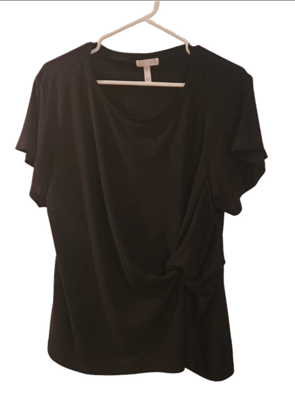 Leith Black Short-Sleeve Twist-Front Tee